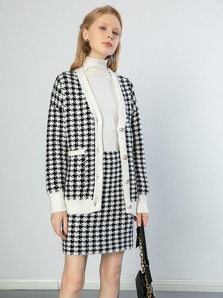 women's knits tees white black thick houndstooth sweater cardigans jacket ladies women coat v-neck cardigan outwear 230518
women's knits tees white black thick houndstooth sweater cardigans jacket ladies women coat v-neck cardigan outwear 230518