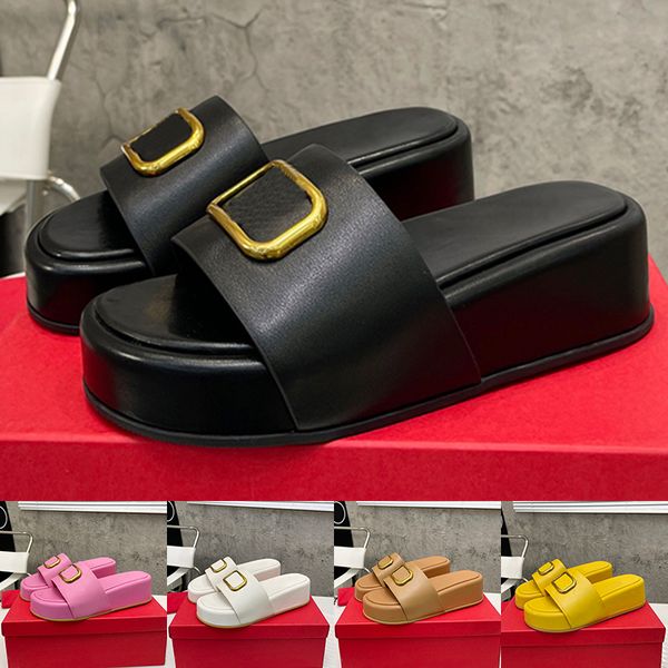 

designer women slippers vlogo signature slide sandal paris platform calfskin sandals women slides flat casual slipper patent leather luxury, Black