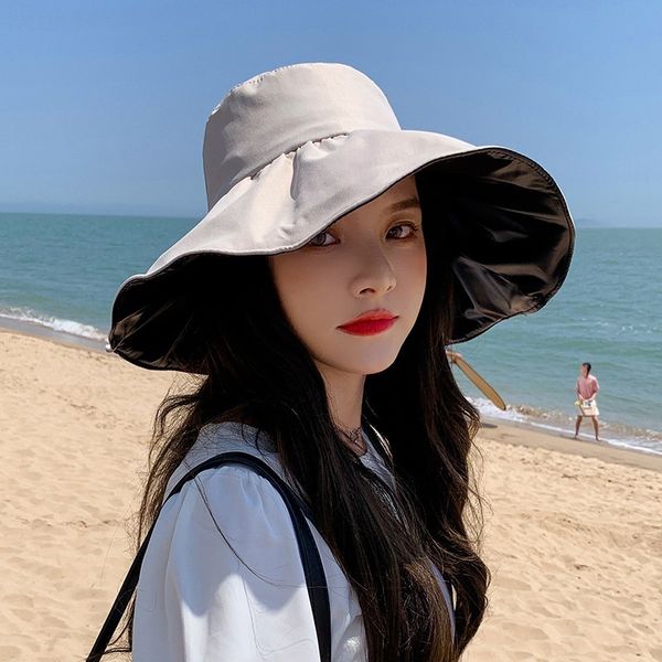 wide brim hats bucket summer women uv protection sun outdoor solid color foldable beach panama cap ladies hat caps 230517, Blue;gray
wide brim hats bucket summer women uv protection sun outdoor solid color foldable beach panama cap ladies hat caps 230517, Blue;gray