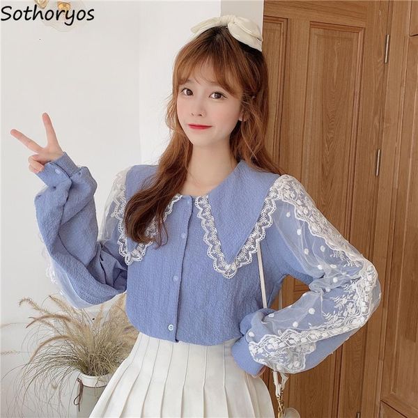 women's blouses shirts shirt peter pan collar lace patchwork sweet elegant lantern sleeve korean style autumn students vintage fashion, White
women's blouses shirts shirt peter pan collar lace patchwork sweet elegant lantern sleeve korean style autumn students vintage fashion, White