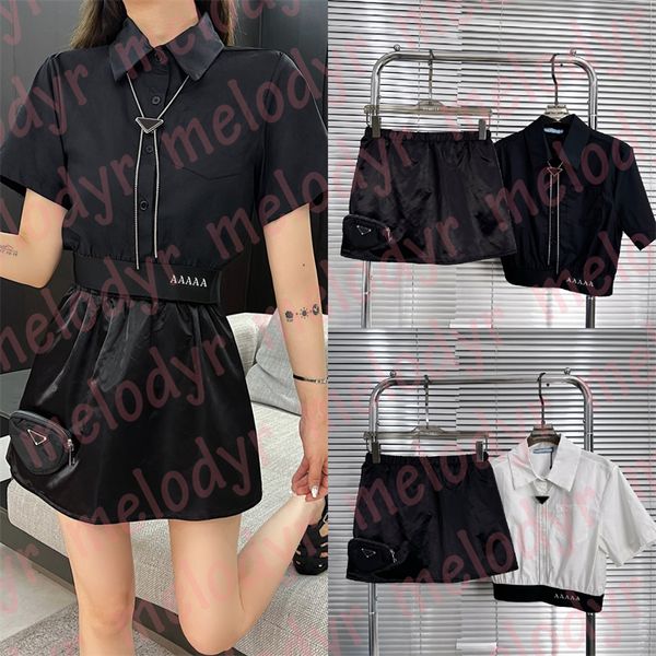 summer two piece dress women short shirts a line skirts classic triangle badge skirt set with chain, White
summer two piece dress women short shirts a line skirts classic triangle badge skirt set with chain, White