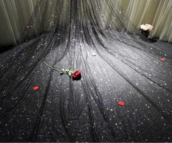bridal veils shining black veil wedding fairy flashing super long cathedral sparkle1164005