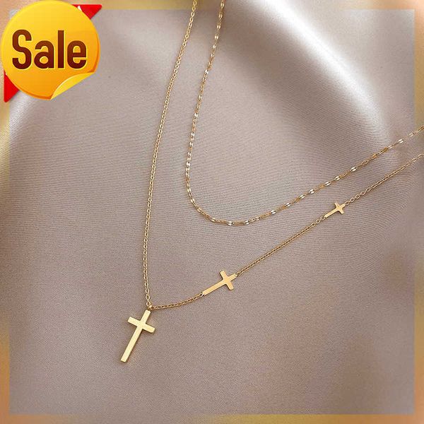 hovanci high fashion gold jewelry 18k gold filled stainless steel 11 double layer cross necklace for women, Silver
hovanci high fashion gold jewelry 18k gold filled stainless steel 11 double layer cross necklace for women, Silver