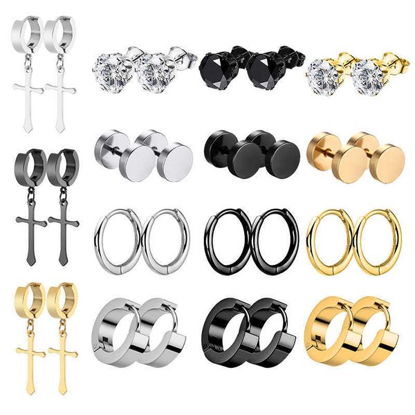 stud 1 pairs punk multiple stainless steel stud earrings men women gothic cross round street pop hip hop ear stud piercing jewelry z0517, Golden;silver
stud 1 pairs punk multiple stainless steel stud earrings men women gothic cross round street pop hip hop ear stud piercing jewelry z0517, Golden;silver