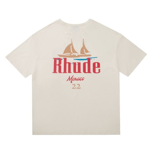 Rhude T-shirt Summer Designer Men's and women's 100%cotton Sweatshirt retro heavy fabric t Shirt Luxury letter print on top Multicolor Nice Washed T-shirt PWJA