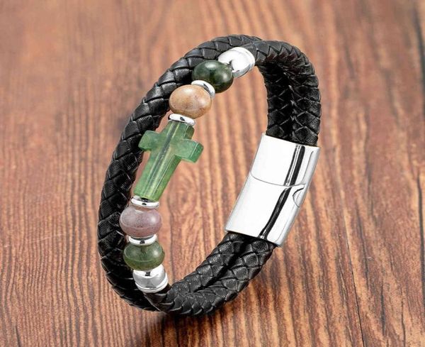 men cross stone bead charm bracelet classic black genuine leather vintage stainless steel magnetic bangles jewelry2597278
men cross stone bead charm bracelet classic black genuine leather vintage stainless steel magnetic bangles jewelry2597278