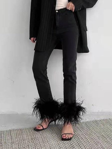 capris ostrich feather women's pants high waist patchwork elastic streetwear jeans women slim stretch office lady crop trousers pant, Black;white
capris ostrich feather women's pants high waist patchwork elastic streetwear jeans women slim stretch office lady crop trousers pant, Black;white
