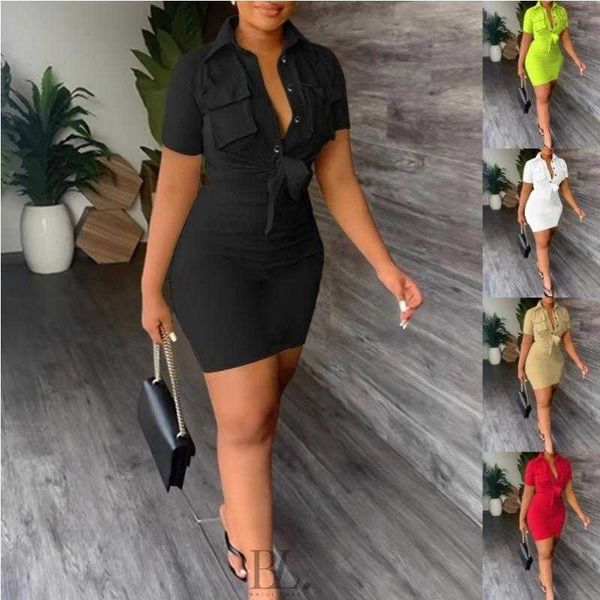 spring and summer womens wear lapel tied short sleeve commuter dress women, Black;gray
spring and summer womens wear lapel tied short sleeve commuter dress women, Black;gray