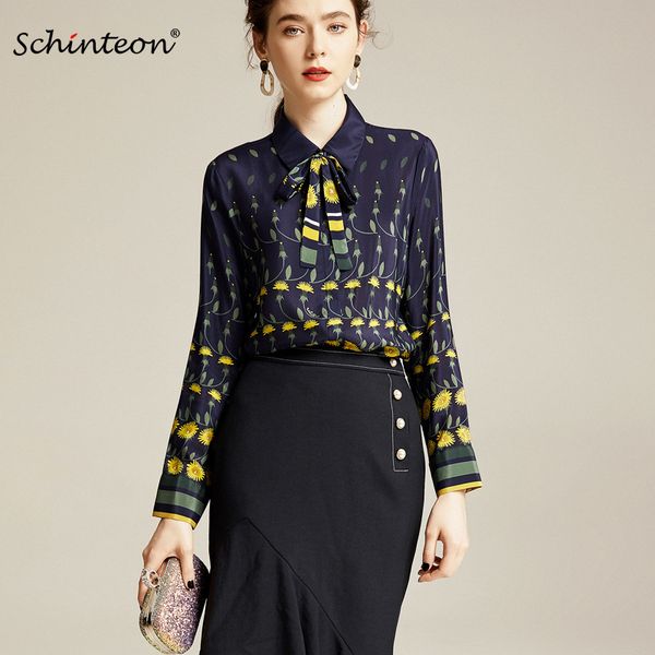 women's blouses shirts schinteon spring women 100 real silk blouse long sleeved bow turndown collar print office lady shirt 230517, White
women's blouses shirts schinteon spring women 100 real silk blouse long sleeved bow turndown collar print office lady shirt 230517, White