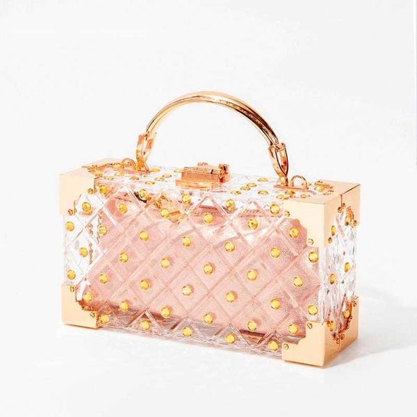 evening bags metal handle clear box handbags ladies luxury rivet color diamonds women plaid designer 230427
evening bags metal handle clear box handbags ladies luxury rivet color diamonds women plaid designer 230427