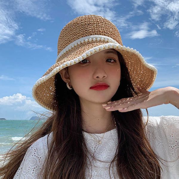 wide brim hats 2023 new women's summer bucket folding straw hat panamas uv protection sun visor pearl hat seaside beach hat tide summer, Blue;gray
wide brim hats 2023 new women's summer bucket folding straw hat panamas uv protection sun visor pearl hat seaside beach hat tide summer, Blue;gray