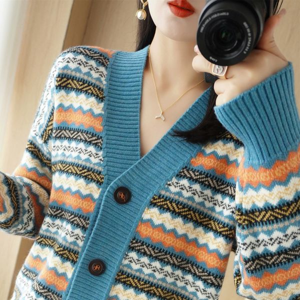 women's knits tees vintage knit cardigan women sweater striped coat spring buttons v-neck women's loose warm casual jacket fashion, White
women's knits tees vintage knit cardigan women sweater striped coat spring buttons v-neck women's loose warm casual jacket fashion, White