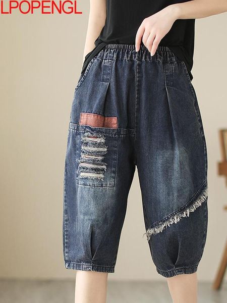 jeans knee length pants women's shorts summer cotton denim shorts women loose elastic waist wide leg pants casual vintage harem pants, Blue
jeans knee length pants women's shorts summer cotton denim shorts women loose elastic waist wide leg pants casual vintage harem pants, Blue