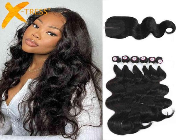body wave synthetic hair extensions with lace closure xtress hair weave bundles for women 4x4 closure middle part wavy hair h22042689130, Black
body wave synthetic hair extensions with lace closure xtress hair weave bundles for women 4x4 closure middle part wavy hair h22042689130, Black
