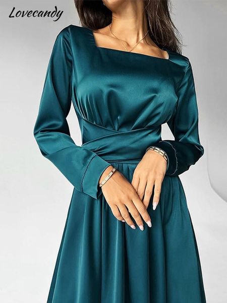 basic casual dresses solid satin square neck long sleeve dresses women's bow tie waist closing dressing party temperament evening dress, Black;gray
basic casual dresses solid satin square neck long sleeve dresses women's bow tie waist closing dressing party temperament evening dress, Black;gray