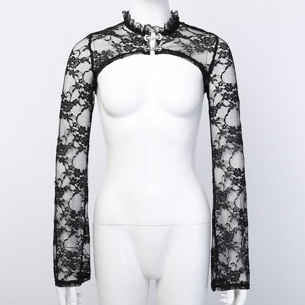 women's blouses shirt vintage flare long sleeve slim bolero ruffles stand collar floral lace shrug sheer black cardigan 230517, White
women's blouses shirt vintage flare long sleeve slim bolero ruffles stand collar floral lace shrug sheer black cardigan 230517, White