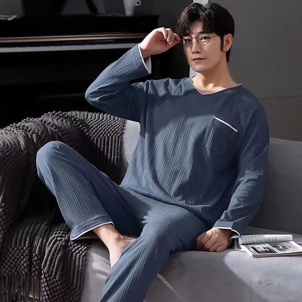 men's sleepwear men pyjama set full cotton spring v-neck 4xl home wear long sleeve pajama suit casual male sleepwear pyjamas night pija, Black;brown
men's sleepwear men pyjama set full cotton spring v-neck 4xl home wear long sleeve pajama suit casual male sleepwear pyjamas night pija, Black;brown