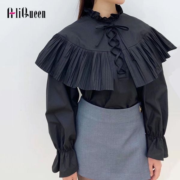 women's blouses shirts spring korean women clothing pleated ruffle cotton female standup collar bandage flared sleeves loose vintage sh, White
women's blouses shirts spring korean women clothing pleated ruffle cotton female standup collar bandage flared sleeves loose vintage sh, White