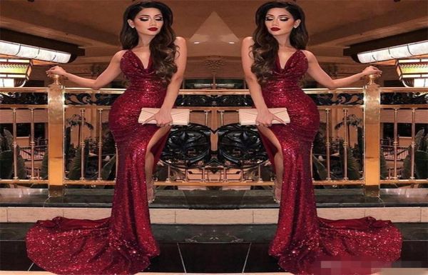 sparkly dark red sequins prom dresses deep v neck pleats ruched sweep train high slit split custom made 2019 formal evening party 1318475, Black
sparkly dark red sequins prom dresses deep v neck pleats ruched sweep train high slit split custom made 2019 formal evening party 1318475, Black