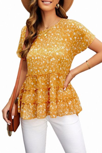 floral print short sleeve high-low tunic j4wo#, White
floral print short sleeve high-low tunic j4wo#, White