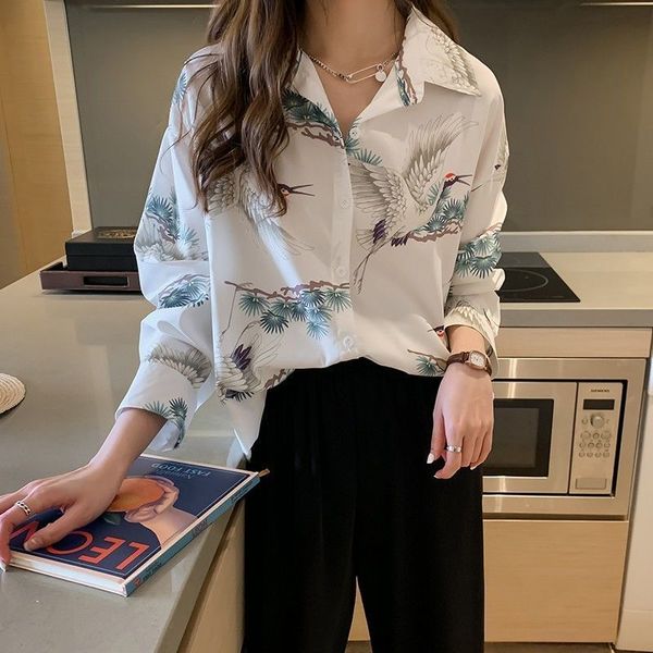 women's blouses shirts retro flavor crane printed shirt longsleeved chiffon bohemian ladies blouse 230517, White
women's blouses shirts retro flavor crane printed shirt longsleeved chiffon bohemian ladies blouse 230517, White