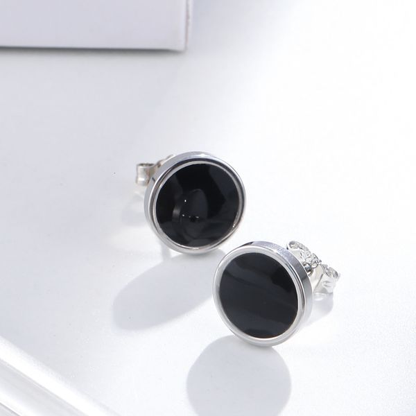 hoop huggie buyee classic stud earring 10mm round black acrylic 925 sterling silver simple for woman man punk jewelry 230517, Golden;silver