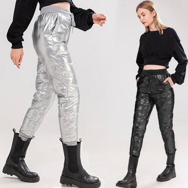 capris snow wear european fashion black silver women's pants autumn winter warm trousers female glossy waterproof and windproof pants, Black;white
capris snow wear european fashion black silver women's pants autumn winter warm trousers female glossy waterproof and windproof pants, Black;white