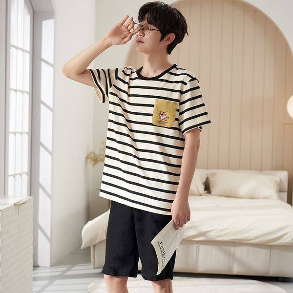 men's sleepwear summer men pajamas set soft cotton round neck short sleeve sleepwear black striped homewear men oversized cartoon pajam, Black;brown
men's sleepwear summer men pajamas set soft cotton round neck short sleeve sleepwear black striped homewear men oversized cartoon pajam, Black;brown