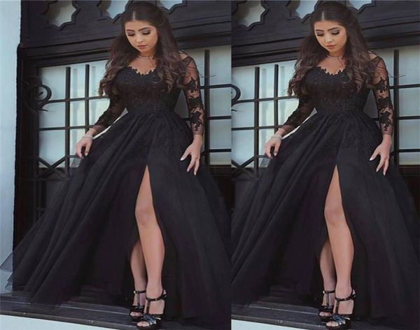 2018 new glamorous black long sleeves prom dresses front split floor length dresses evening wear 224046
2018 new glamorous black long sleeves prom dresses front split floor length dresses evening wear 224046