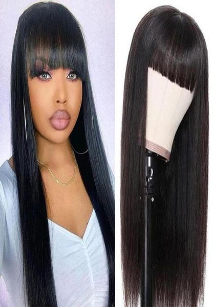hair bulks brazilian straight human with bangs for women 826 inches full machine made 150 natural colorhair4454574, Black 
hair bulks brazilian straight human with bangs for women 826 inches full machine made 150 natural colorhair4454574, Black