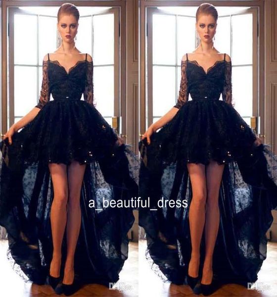 short front long back black lace high low prom dresses with sequins mid sleeves spaghetti straps evening party formal gowns ed12968929241, Black;red
short front long back black lace high low prom dresses with sequins mid sleeves spaghetti straps evening party formal gowns ed12968929241, Black;red