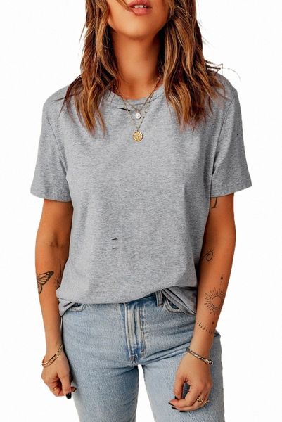 gray ripped solid color short sleeve t shirt i8zp#, White
gray ripped solid color short sleeve t shirt i8zp#, White