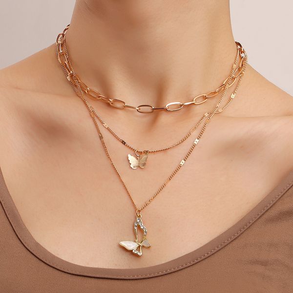 designer necklaces colorful light luxury fashion multi-layer shape chain micro-inlaid diamond fritillary butterfly pendant necklace woman je, Silver
designer necklaces colorful light luxury fashion multi-layer shape chain micro-inlaid diamond fritillary butterfly pendant necklace woman je, Silver