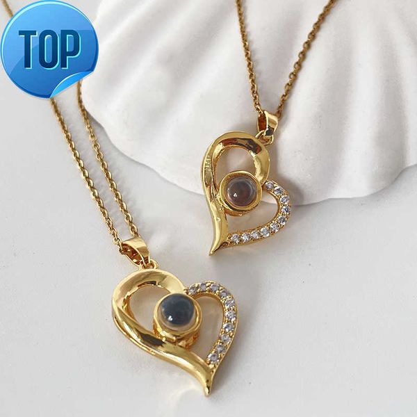 wholesale gift p projection brass 100 languages i love you necklace gold plated heart diamond jewelry for women, Silver
wholesale gift p projection brass 100 languages i love you necklace gold plated heart diamond jewelry for women, Silver