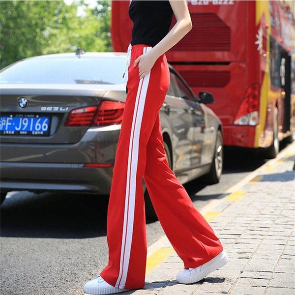 capris casual red baggy flare sweatpants women elastic high waist side stripe joggers pantalon korean fashion oversize summer trousers, Black;white 
capris casual red baggy flare sweatpants women elastic high waist side stripe joggers pantalon korean fashion oversize summer trousers, Black;white
