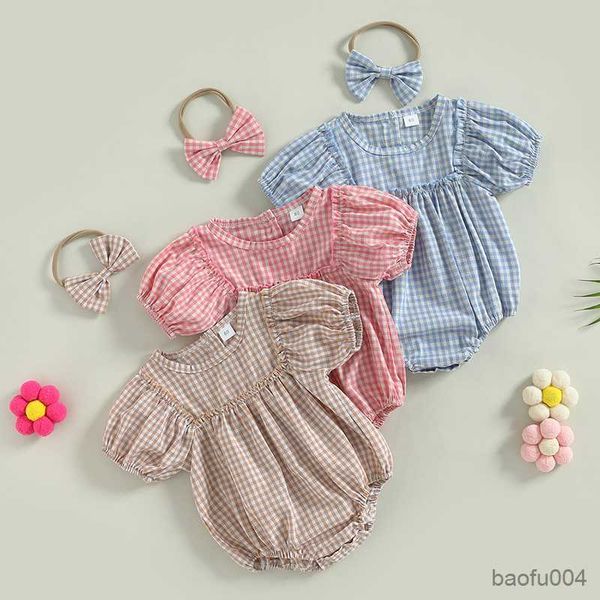 clothing sets toddler infant baby girls summer clothing set short puff sleeve plaid print jumpsuit with bow headband outfit r230518, White
clothing sets toddler infant baby girls summer clothing set short puff sleeve plaid print jumpsuit with bow headband outfit r230518, White
