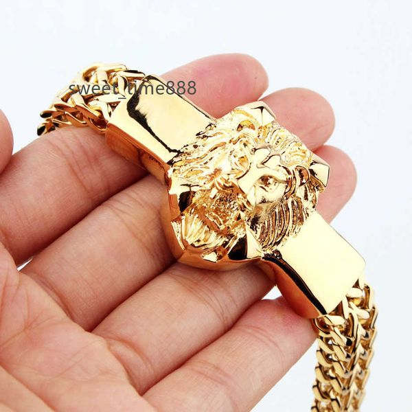 the est double chain 15mm lion head 18k gold stainless steel heavy gothic chain cuban link bracelet, Silver
the est double chain 15mm lion head 18k gold stainless steel heavy gothic chain cuban link bracelet, Silver