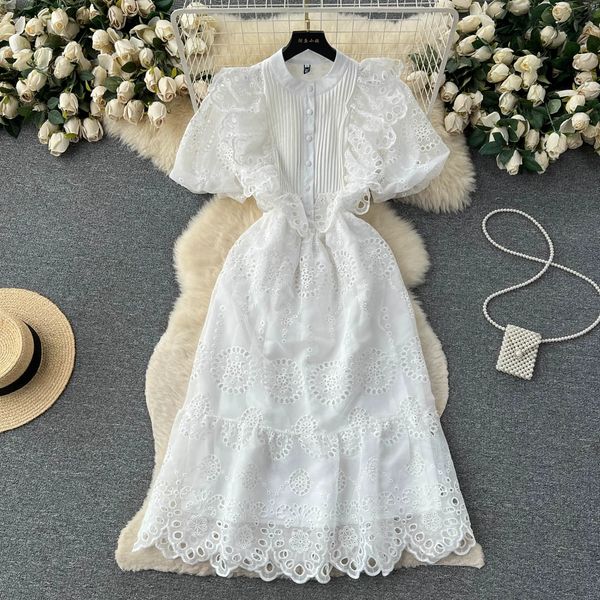 french gentle style white dress summer lace hooked flower bubble sleeves premium feel unique sweet fairy dress, Black;gray
french gentle style white dress summer lace hooked flower bubble sleeves premium feel unique sweet fairy dress, Black;gray