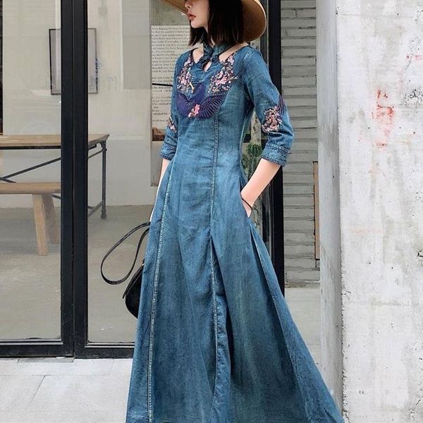 dresses maxi denim dress summer womens clothing cotton hand embroidery chinese style cheongsam french retro korean harajuku dress grace, Black;gray
dresses maxi denim dress summer womens clothing cotton hand embroidery chinese style cheongsam french retro korean harajuku dress grace, Black;gray