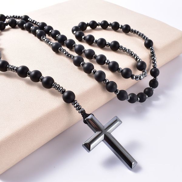 chokers natural stone frosted black onyx catholic christ rosary necklaces with hematite cross pendant men necklace meditation jewelry 230518, Golden;silver
chokers natural stone frosted black onyx catholic christ rosary necklaces with hematite cross pendant men necklace meditation jewelry 230518, Golden;silver
