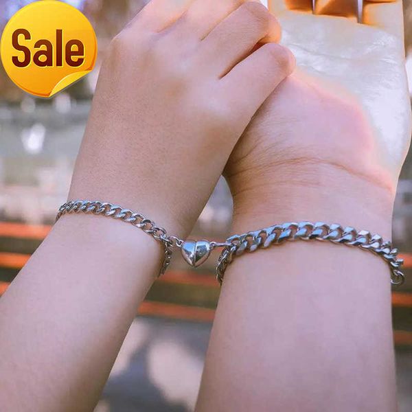 1 pair romantic stainless steel heart bracelet attract stainless steel snake chain magnetic bracelet for couples, Silver
1 pair romantic stainless steel heart bracelet attract stainless steel snake chain magnetic bracelet for couples, Silver