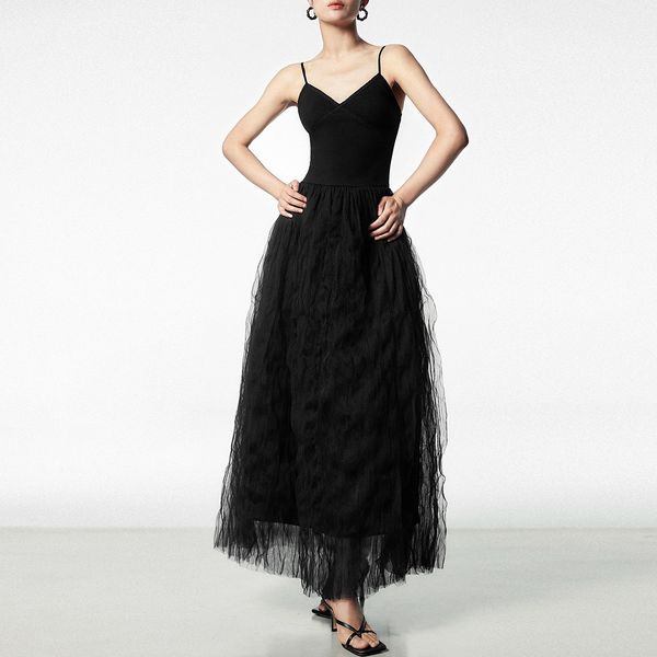 women's dress european fashion brand v-neck sleeveless gathered waist camisole dress, White;black
women's dress european fashion brand v-neck sleeveless gathered waist camisole dress, White;black