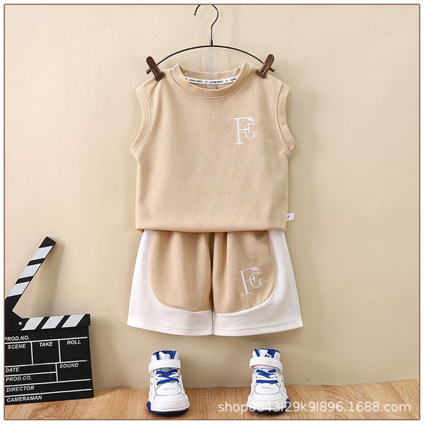 children vest suit baby short-sleeved summer two-piece waffle children's clothes, White
children vest suit baby short-sleeved summer two-piece waffle children's clothes, White