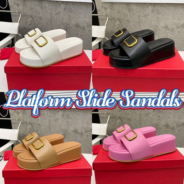

luxurys designer sandals slippers women vlogo signature slide sandal paris platform calfskin slides flat casual slipper patent leather summe, Black