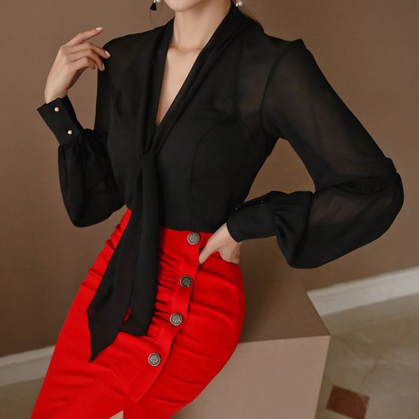 women's blouses shirts bowtie collar vneck lantern sleeve transparent chiffon blouse women fashion brand blusa summer 230517, White
women's blouses shirts bowtie collar vneck lantern sleeve transparent chiffon blouse women fashion brand blusa summer 230517, White