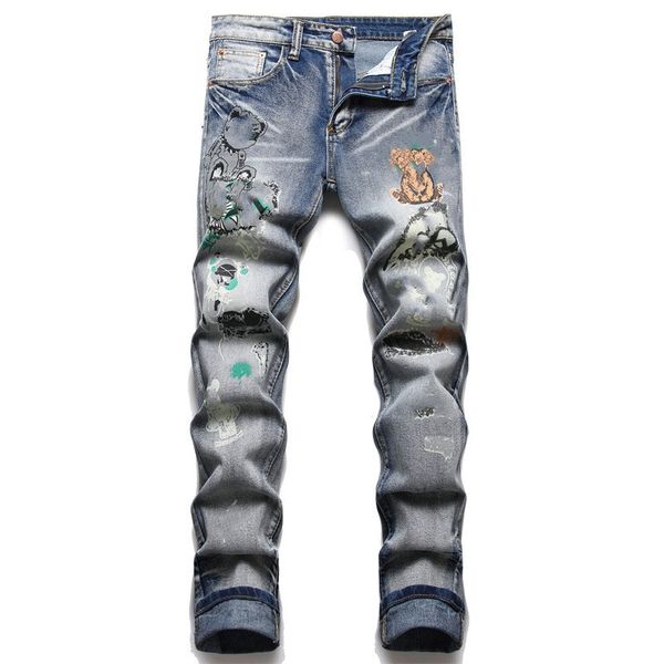 designer mens jeans hip hop pants ripped high street fashion brand hombre motorcycle embroidery trendy long with hole black green letter coo, Blue
designer mens jeans hip hop pants ripped high street fashion brand hombre motorcycle embroidery trendy long with hole black green letter coo, Blue