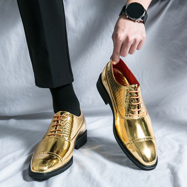 new derby shoes for men black patent leather lace-up gold round toe wedding formal mens shoes size 38-46
new derby shoes for men black patent leather lace-up gold round toe wedding formal mens shoes size 38-46
