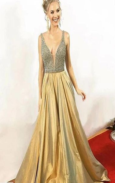 gold deep v neck evening prom dress long a line princess designer backless taffeta sequin crystal formal pageant dress gowns3300897, Black;red 
gold deep v neck evening prom dress long a line princess designer backless taffeta sequin crystal formal pageant dress gowns3300897, Black;red