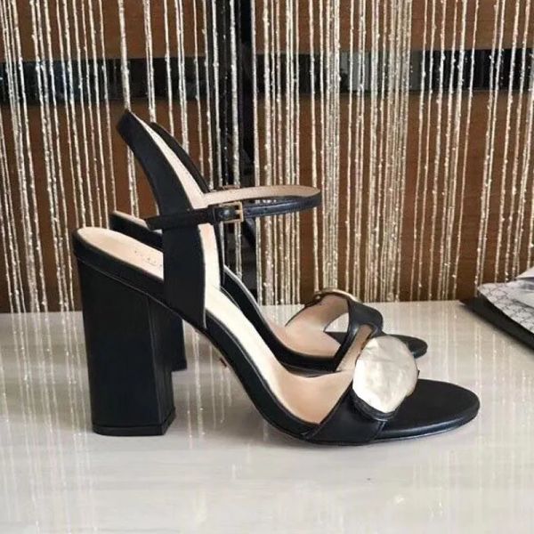 new womens designer sandals leather heel shoes summer wedding button open fashion brand decoration womens heels, Black
new womens designer sandals leather heel shoes summer wedding button open fashion brand decoration womens heels, Black