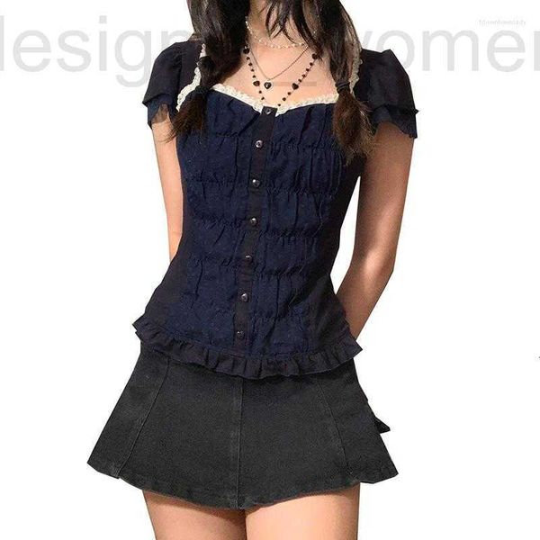 women's t-shirt designer t shirts women button up t-shirt lace patchwork ruffled trim summer pleated casual short sleeve streetwear 6q, White
women's t-shirt designer t shirts women button up t-shirt lace patchwork ruffled trim summer pleated casual short sleeve streetwear 6q, White